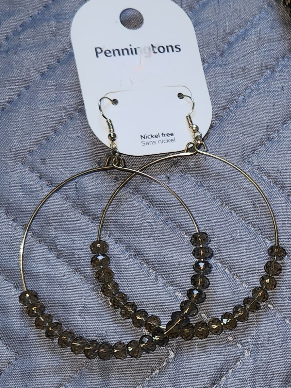 Penningtons Gold-Tone Hoop Earrings with Faceted Brown Beads